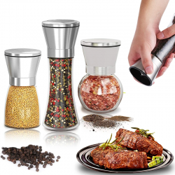 Grinder - salt - pepper - herbs - adjustable - stainless steel - glass