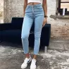 Skinny jeans met hoge taille - met knopen aan de voorkant - elastischBroeken