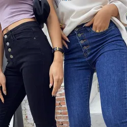 Skinny Jeans mit hoher Taille - mit Knöpfen vorne - elastisch