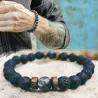 Tibetaanse Boeddha armband - maansteen / lavakralen - unisexArmbanden