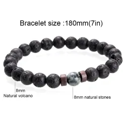 Tibetaanse Boeddha armband - maansteen / lavakralen - unisexArmbanden