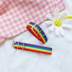 Tęczowa bransoletka - ze sprzączką - nylon - unisexBransoletki