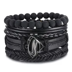 Vintage meerlaagse armband - met metalen / kralenversieringen - leer - unisexArmbanden