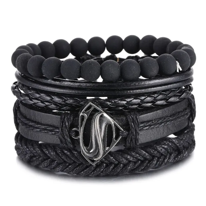 Vintage multi-layer bracelet - with metal / beads decorations - leather - unisex