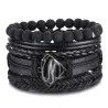 Vintage multi-layer bracelet - with metal / beads decorations - leather - unisex