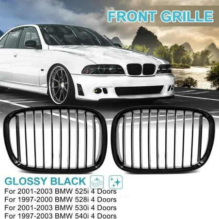 Przedni grill nerkowy - podwójna listwa - czarny połysk - do samochodów BMW / Seria 5 - 2 sztukiKratki