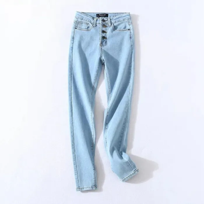 Skinny jeans met hoge taille - met knopen aan de voorkant - elastischBroeken