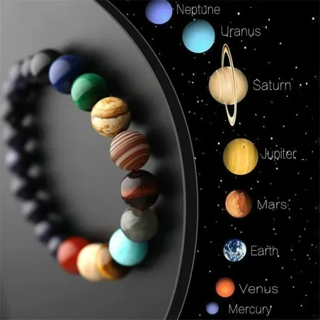 Bransoletka z układem słonecznym - 8 planet - kamień naturalny - unisexBransoletki