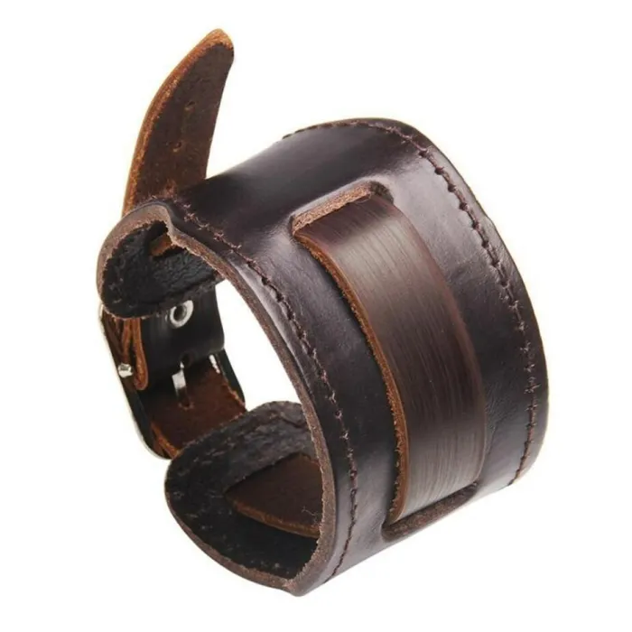 Breites Armband aus echtem Leder - verstellbare Schnalle