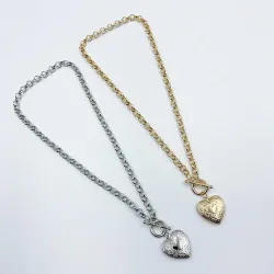 Gold / silver plated heart necklace - with link chain
