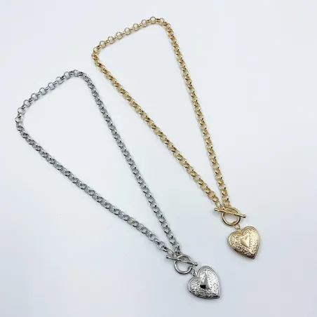 Gold / silver plated heart necklace - with link chain