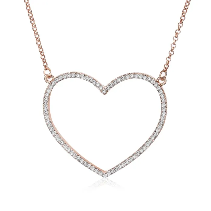 Heart-shaped pendant with necklace - with crystals - rose gold