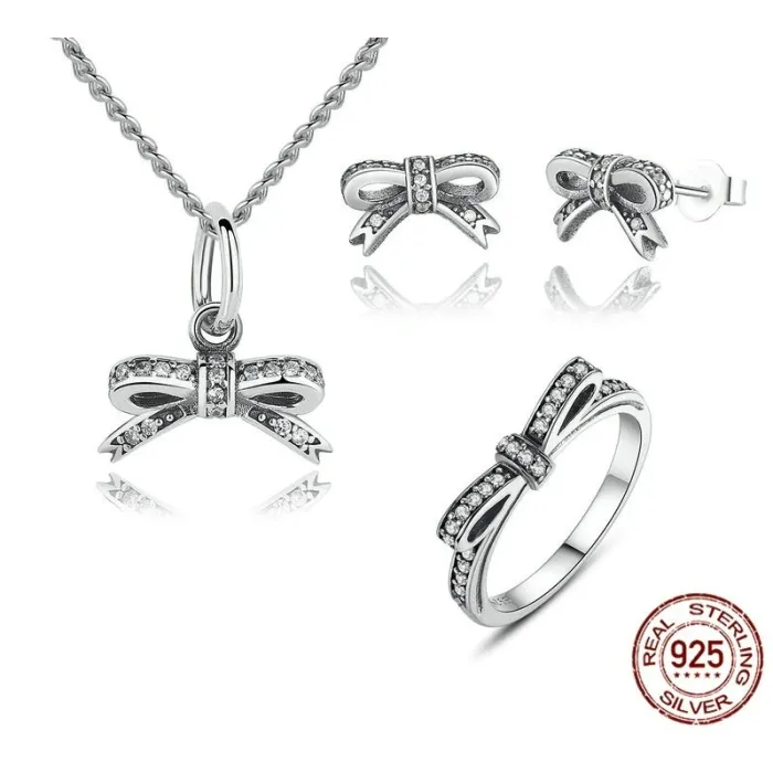 WOSTU -authentic 100% 925 sterling silver sparkling bow knot - women wedding gift