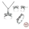 Crystal bow knot - jewellery set - necklace / earrings / ring - 925 sterling silver