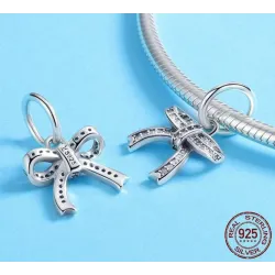 Crystal bowknot pendant - for bracelets / necklaces - 925 sterling silver