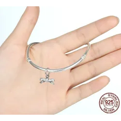 Sterling silver sparkling bow knot pendant charm - gift - bracelet