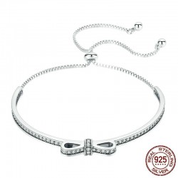 Elegant crystal bracelet with bowknot - adjustable - 925 sterling silver