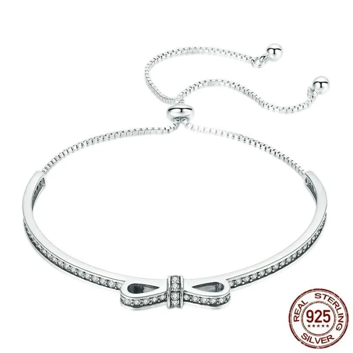 Elegantes Kristallarmband mit Schleife - verstellbar - 925er Sterlingsilber