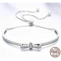 WOSTU -sterling silver sparkling bow knot chain - adjustable to bracelet - gift