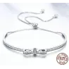 Elegant crystal bracelet with bowknot - adjustable - 925 sterling silver