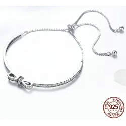 WOSTU -sterling silver sparkling bow knot chain - adjustable to bracelet - gift