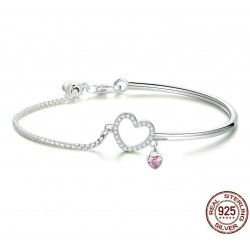 Crystal bracelet - with mini hearts - 925 sterling silver