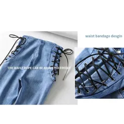 Sexy Slim Jeans - hohe Taille - mit Reißverschluss / seitlichen Bindebändern