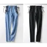 Sexy Slim Jeans - hohe Taille - mit Reißverschluss / seitlichen Bindebändern