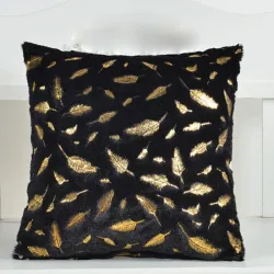 Plush pillowcase cover - with golden leaves - 45 * 45cm