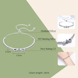 Elegante kristallen armband met strik - verstelbaar - 925 sterling zilverArmbanden
