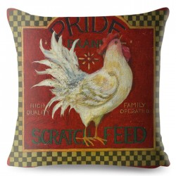 Vintage design rooster chicken print cushion cover - 45*45  - linen - home decor