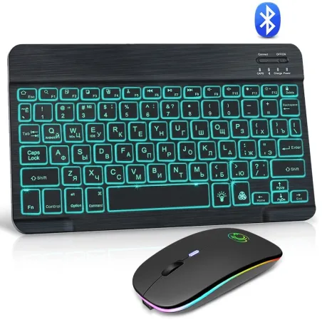 Bezprzewodowa klawiatura / mysz RGB - Bluetooth - układ rosyjski / hiszpański / angielskiMyszka klawiaturowa