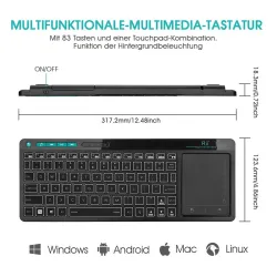 K18 Plus kabellose Tastatur - LED - Multi-Touch - Englisches / Russisches / Hebräisches Layout