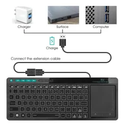 K18 Plus draadloos toetsenbord - LED - multi-touch - Engelse / Russische / Hebreeuwse lay-outToetsenborden