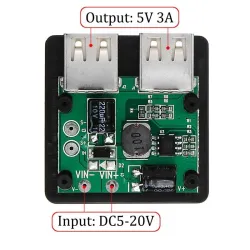 Podwójny regulator USB - ładowarka solarna - do telefonów / powerbanków / wentylatorów - 5-20V - 5V 3APaneli słonecznych