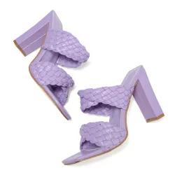 Weaved-tie - low ankle heels - open toe