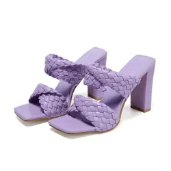 Weaved-tie - low ankle heels - open toe