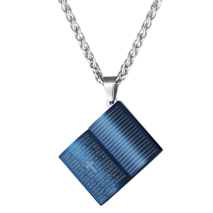 Heilige Bijbel hanger - met ketting - roestvrij staalKettingen