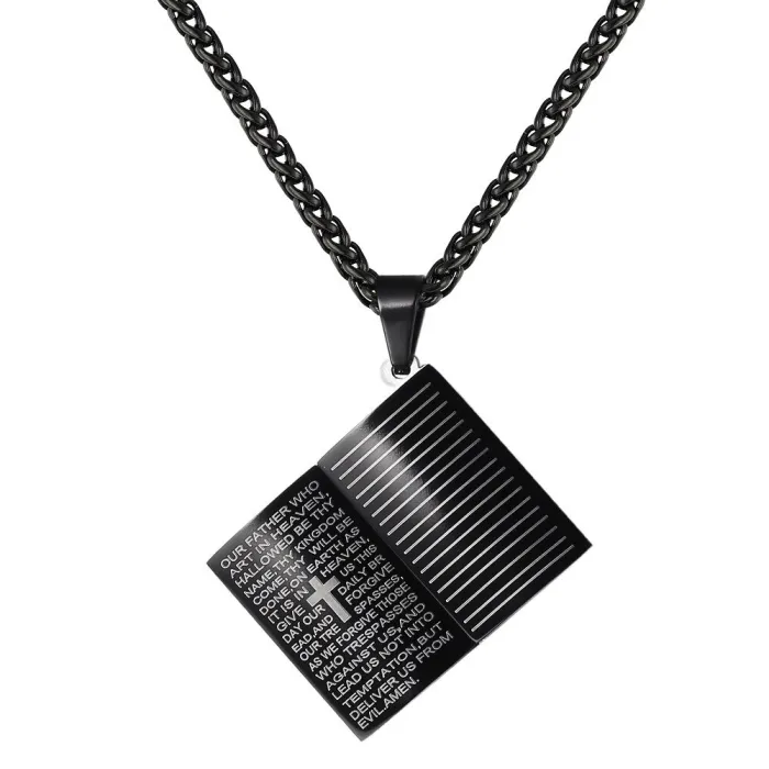 Heilige Bijbel hanger - met ketting - roestvrij staalKettingen