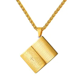 Heilige Bijbel hanger - met ketting - roestvrij staalKettingen