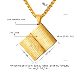 Heilige Bijbel hanger - met ketting - roestvrij staalKettingen