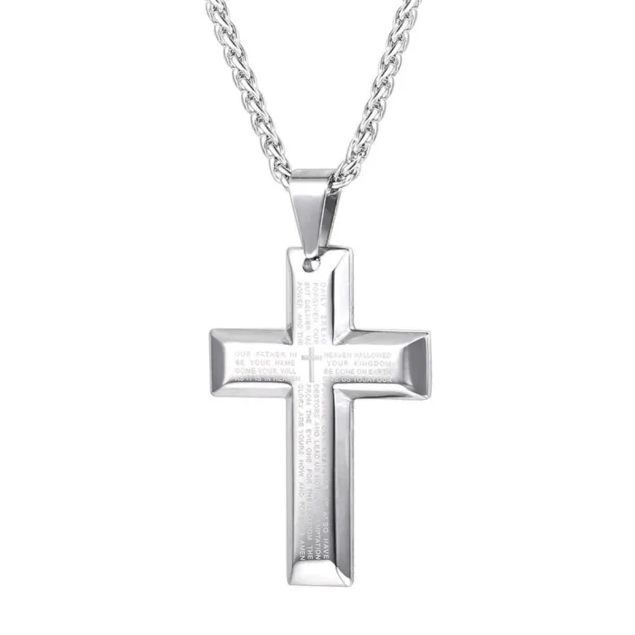 Cross with prayers - necklace - stainless steel