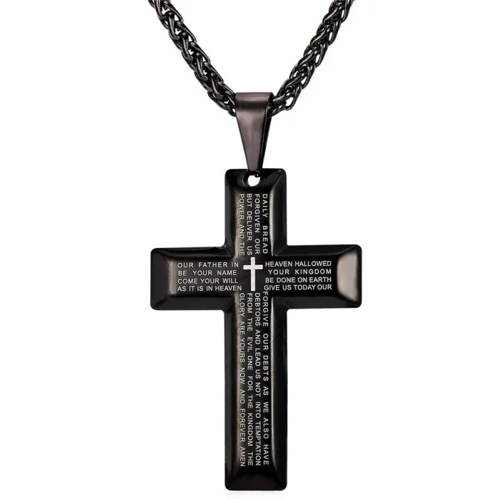 Cross with prayers - necklace - stainless steel