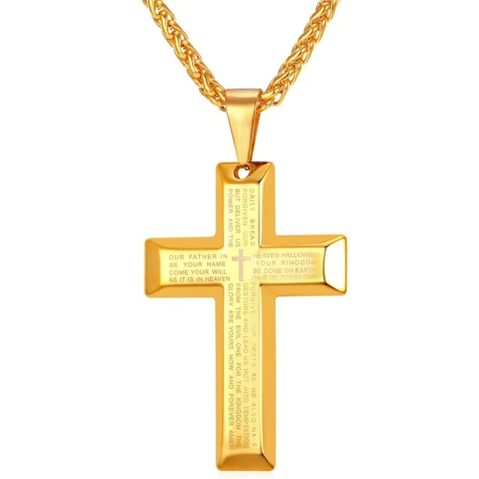 Kruis met gebeden - ketting - roestvrij staalHalskettingen