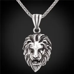 Lion head pendant - stainless steel necklace