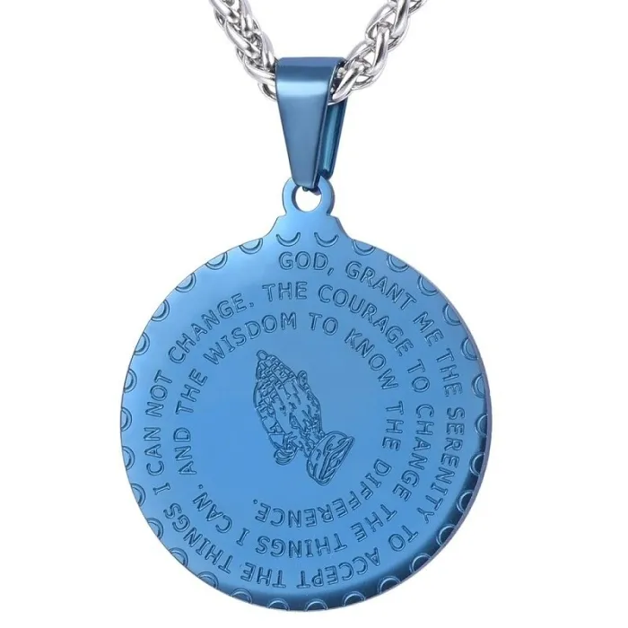 Medallion and chain - praying hands - gold in color - unisex - gift