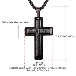 Cross with prayers - necklace - stainless steel