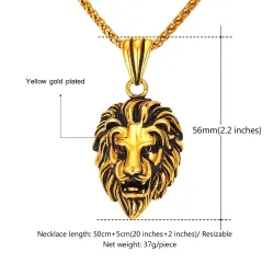 Lion head pendant - stainless steel necklace
