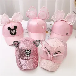 Baseball cap - with bow / glitter / pearls - for girls / boys - adjustable