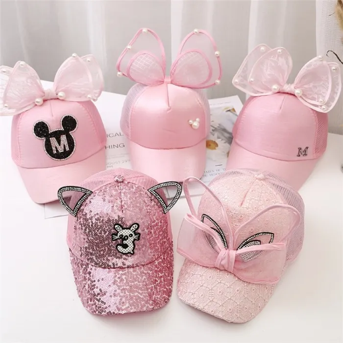 Big bow cartoon baseball caps for girls - bunnies ears - ideal for sun protection